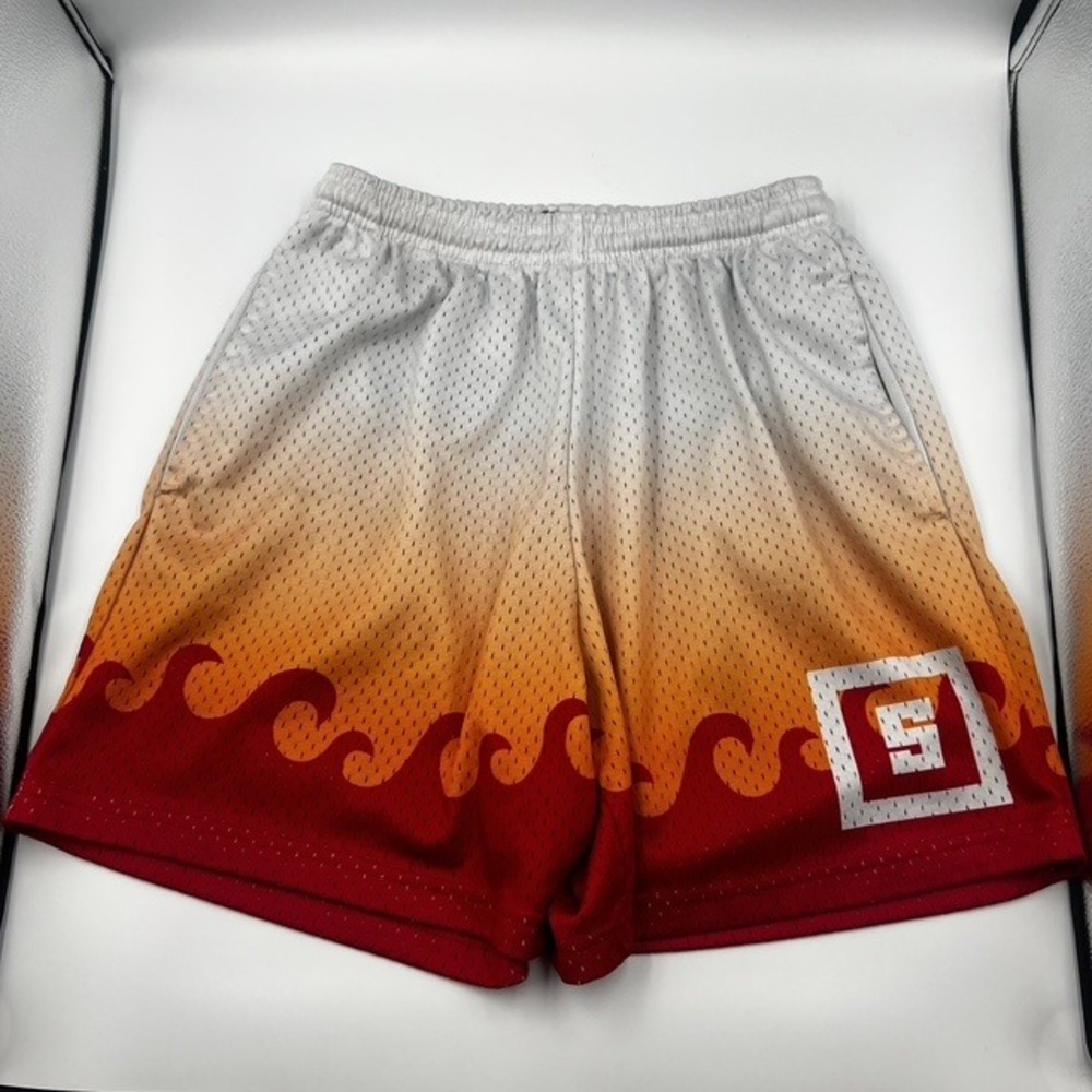 SMSLGHT Some Slight Mesh Basketball Shorts White Orange Red Flame Size Small